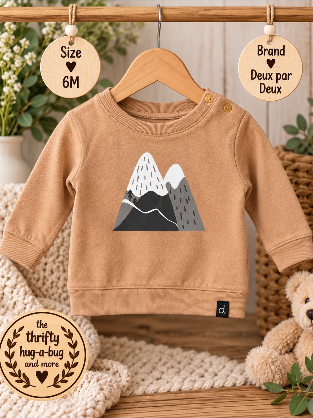 Deux par Deux Baby Mountain Sweatshirt 6M Tan Neutral 🏔️